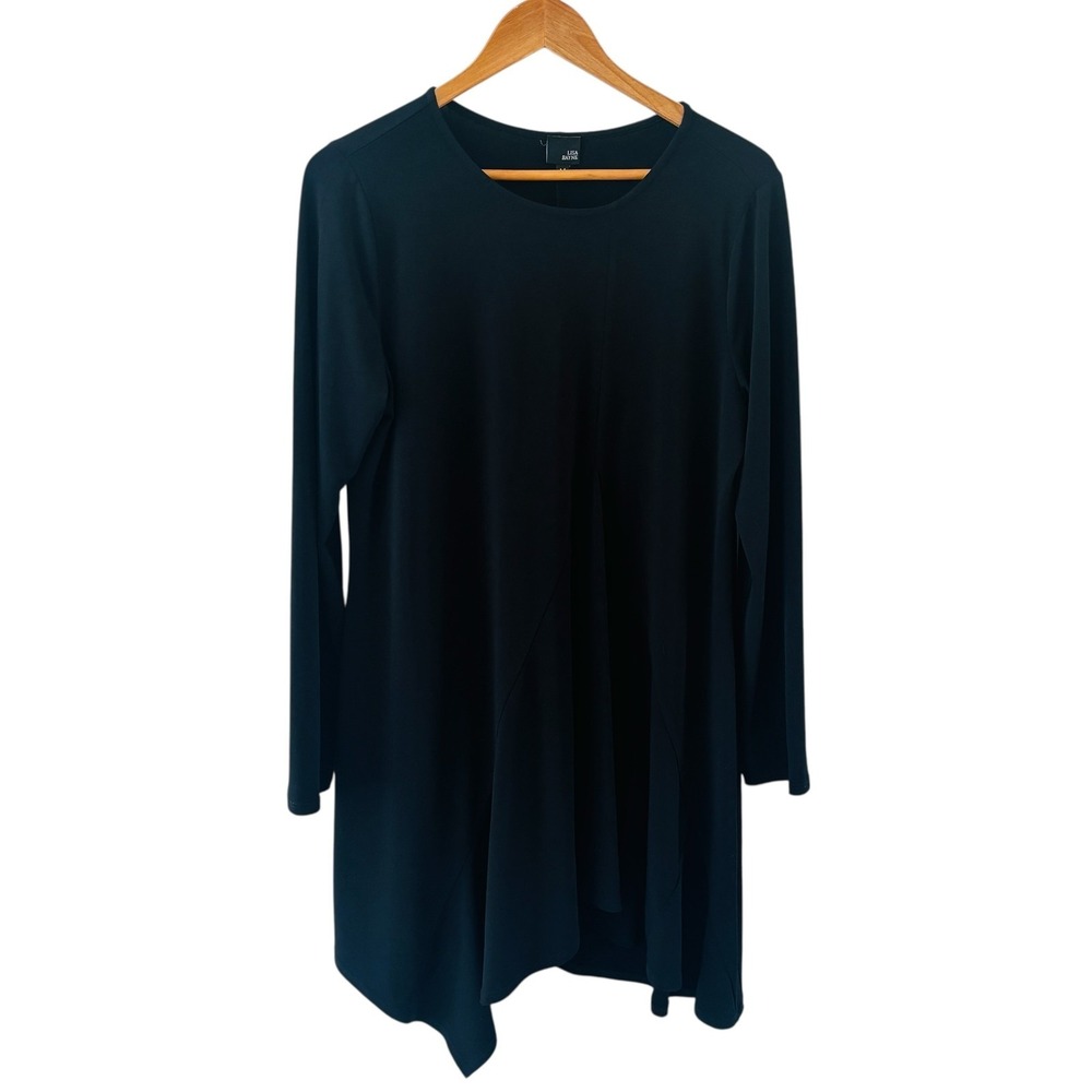 Lisa Bayne Tunic Top Womens Size M Black Asymmetrical Minimalist Lagenlook